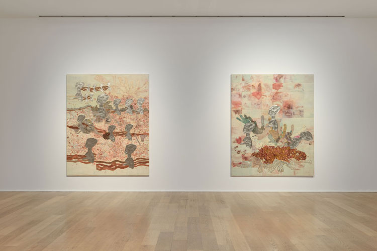 Ellen Gallagher: Ecstatic Draught of Fishes, installation view, Hauser & Wirth, London, 2021. Photo: Tony Nathan. © Ellen Gallagher. Courtesy the artist and Hauser & Wirth.
