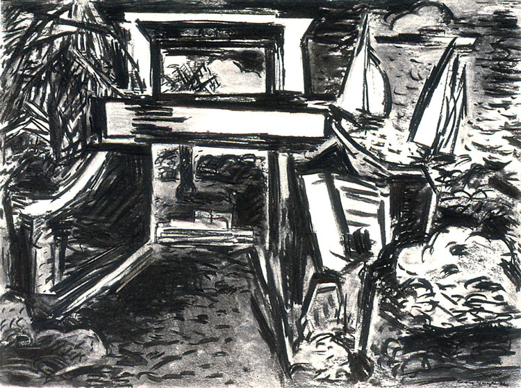 Craig Gough. Rotunda, 1982. Charcoal on paper, 56 x 76 cm. Private collection. © the artist.