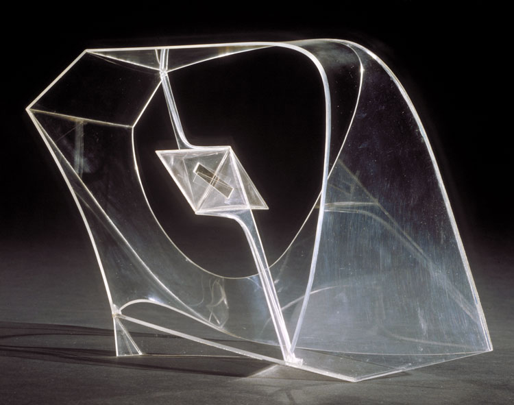Naum Gabo. Construction in Space with Crystalline Centre, 1938–40. Perspex and celluloid, 32.4 x 47 x 22 cm. The Work of Naum Gabo © Nina & Graham Williams / Tate, 2019.