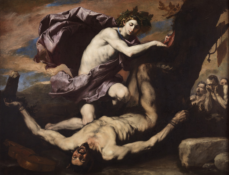 Jusepe de Ribera, Apollon and Marsyas, 1637. Oil on canvas, 182 x 232 cm. Museo di Capodimonte, Naples, Italy © Photo Ministry of Cultural Heritage and Activities/Museo e Real Bosco di Capodimonte.