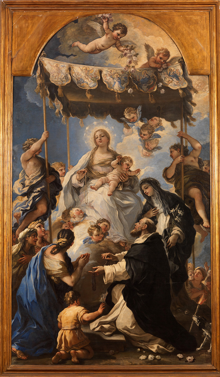 Luca Giordano, Madonna of the Rosary on a Baldaquin, 1680. Oil on canvas, 430 x 240 cm.  Naples, Museo e Real Bosco di Capodimonte © Photo Ministry of Cultural Heritage and Activities.
