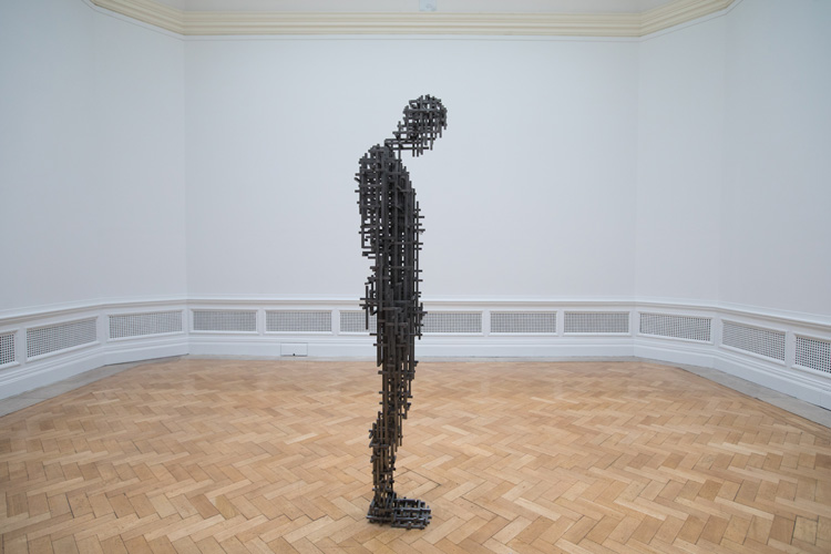 Antony Gormley, Subject II, 2019. 10 mm square section mild steel bar, 189 x 51.5 x 37.5 cm. Installation view, Antony Gormley, Royal Academy of Arts, London, 21 September – 3 December 2019 © the Artist. Photo: David Parry / © Royal Academy of Arts.