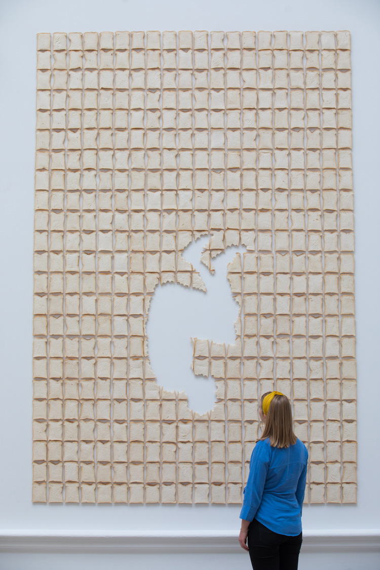 Antony Gormley, Mother's Pride V, 2019. Bread and wax, 306 x 209.5 x 2 cm. Installation view, Antony Gormley, Royal Academy of Arts, London, 21 September – 3 December 2019 © the Artist. Photo: David Parry / © Royal Academy of Arts.