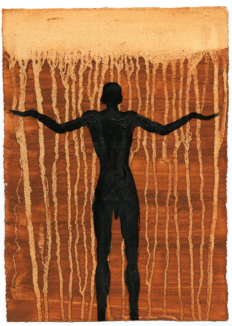 Antony Gormley, Earth, Body, Light, 1989. Earth, rabbit skin glue and black pigment on paper, 38 x 28 cm. © the Artist.