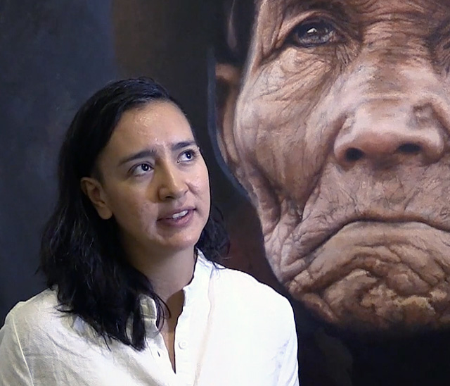 Patricia Guzman talking to Studio International at the opening of Intersection: International Art and Culture, Arthur M Sackler Museum of Art and Archaeology at Peking University, Beijing, 27 May 2018. Photograph: Martin Kennedy.