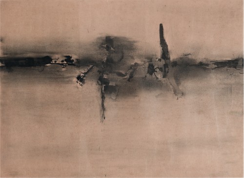 Vasudeo Santu Gaitonde. Untitled, 1962. Ink and watercolour on paper, 21 6/8 x 30 in (55.9 x 76.2 cm). Collection of Kiran Nadar, New Delhi. © Solomon R. Guggenheim Foundation, New York. Photograph: Anil Rane.