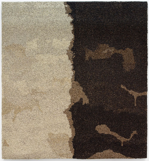 Vibha Galhotra. Untitled (from the Flow series), 2013. Metal ghungroos on fabric stretched over wood panel, 95 x 87 x 3 in.