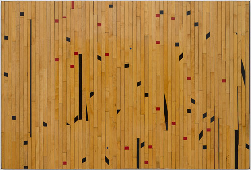 Theaster Gates. Ground Rules (Free throw possibility), 2014. Wood flooring, 100 1/8 x 147 5/16 x 2 9/16 in (254.3 x 374.1 x 6.5 cm). © Theaster Gates. Photograph © White Cube (Ben Westoby).