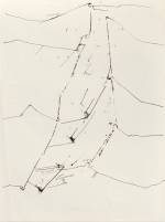 Gerd Leufert, Serie Ganchos (Hooks series), c1980. Ink on paper, 25 x 18 3/4 in (63.5 x 48 cm). Courtesy Cecilia de Torres Gallery, LTD.