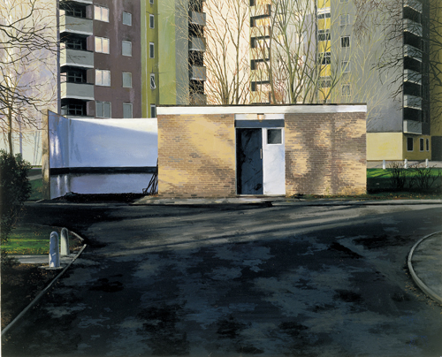 George Shaw. 
        <em>Scenes from The Passion: The Cop Shop</em>, 1999–2000. Humbrol enamel on board, 
      43 x 53 cm. © the Artist. Courtesy Wilkinson Gallery, London.