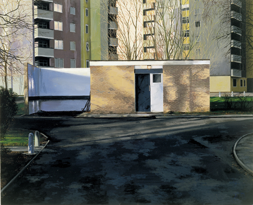 George Shaw. 
        <em>Scenes from The Passion: The Cop Shop</em>, 1999–2000. Humbrol enamel on board, 
      43 x 53 cm. © the Artist. Courtesy Wilkinson Gallery, London.