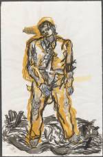 Georg Baselitz. Ein neuer Typ (‘A New Type’), 1965. Grey and yellow ochre watercolour, charcoal, graphite and white pastel on paper. Presented to the British Museum by Count Christian Duerckheim. Reproduced by permission of the artist. © Georg Baselitz.
