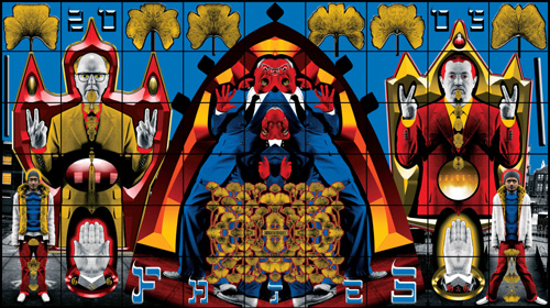 Gilbert & George. <em>Fates</em> 2005 Tate © Copyright the artists Laser print on paper 4260 x 7600 mm