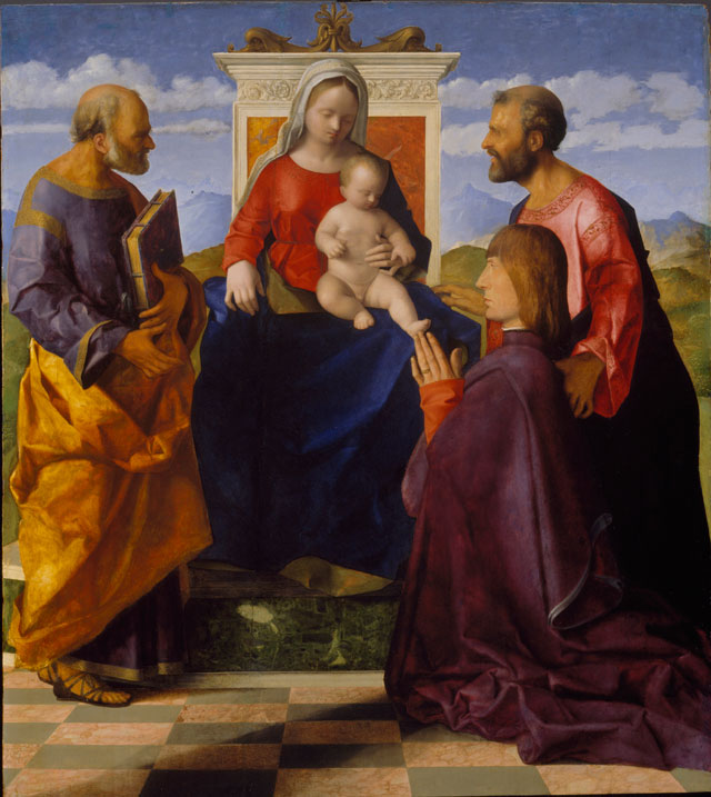 Giovanni Bellini. Virgin and Child with Saint Peter, Saint Mark and a Donor. Oil on panel, 91.4 x 81.3 cm. Birmingham Museum and Art Gallery. Photograph © Birmingham Museums.