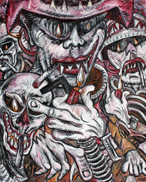 George Gittoes. Smokers, 2009–2010. Oil on canvas, 200 cm x 160 cm.