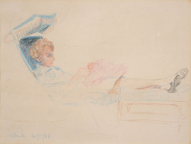 Gluck. Nesta Obermer, 1966. Pencil and crayon on paper, 13 x 17 cm. Private collection. Image courtesy of The Fine Art Society.