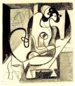 Arshile Gorky. <em>Painter and Model (The Creation Chamber)</em>, 1931. Lithograph on paper, 28.6 x 25.1 cm. Smithsonian Modern Art Museum, USA.