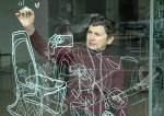 Gosia Wlodarczak. <em>Within, frost drawing for RMIT; performative drawing on glass</em>, 2008. Photo: Longin Sarnecki.