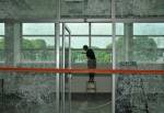 Gosia Wlodarczak. <em>Frost Drawing For Kallang, </em>2011. Performative drawing on glass 
(<em>in situ</em>), at the Old Kallang Airport, Singapore.