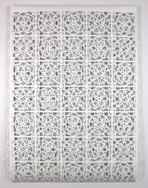 Reni Gower. Papercuts: White/emerald, 2013. Acrylic on hand-cut paper, 81 x 56 in.