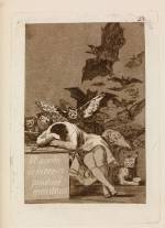 Francisco Goya. El sueno de la razon produce monstruos (The sleep of reason produces monsters), 'Los Caprichos' 43, in the Cean Bermudez trial (first edition) set, 1799, c1797-98. Etching, aquatint, drypoint and burin, 21.7 x 15.3 cm. London, The British Museum.