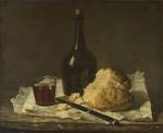 Imitator of Jean-Siméon CHARDIN, 1699–1779.<strong> </strong><em>Still Life with Bottle, Glass and Loaf, </em>19th century. Oil on canvas, 38.1 x 45.1 cm. Presented by Lord Savile, 1888. © The National Gallery, London.