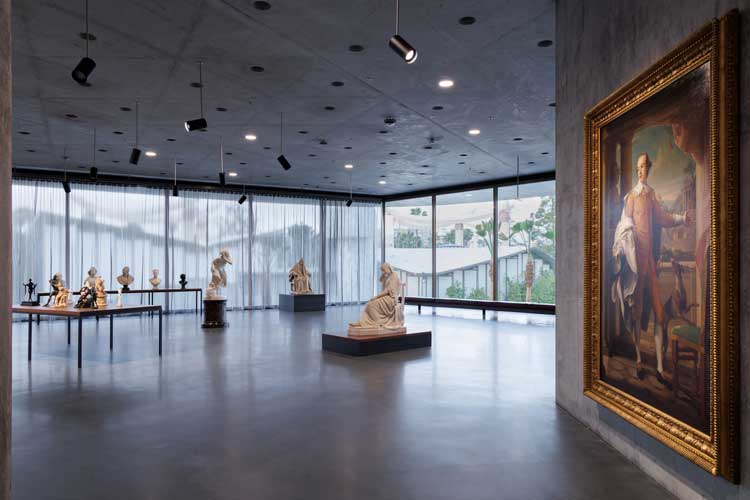 Classical Revivals in Europe and America with Pompeo Batoni’s Portrait of Sir Wyndham Knatchbull-Wyndham (1758–59) at right, David Geffen Galleries at LACMA. Photo © Iwan Baan.