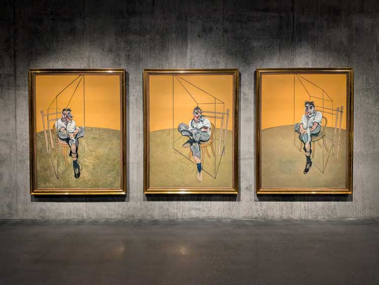 Francis Bacon’s 1969 triptych, Installation view of the inaugural presentation in the David Geffen Galleries, April 2026. Photo © Museum Associates / LACMA.