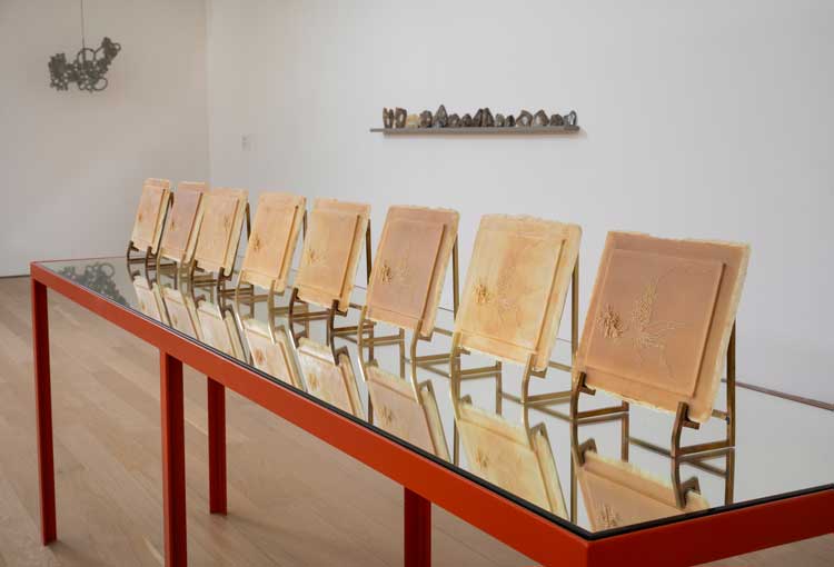 Ilana Halperin, Physical Geology (cave cast/slow time), 2008–09. Limestone formed over nine months in Fontaines Pétrifiantes de Saint-Nectaire and brass. Courtesy the artist and Patricia Fleming Gallery. Photo: Ruth Clark.