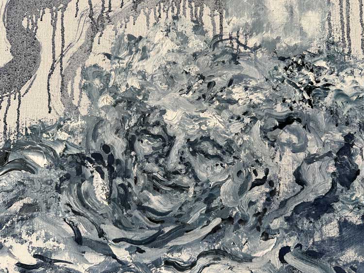 Maggi Hambling, Tory, October 2024 (detail). Oil on canvas. Installation view, Time, Wolterton Hall, 2025. Photo: Martin Kennedy.