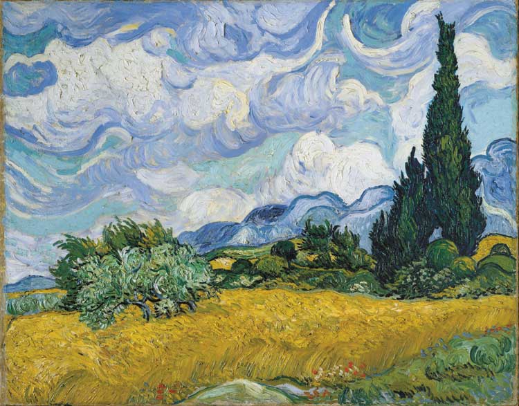 Vincent van Gogh, Wheat Field with Cypresses, 1889. Oil on canvas, 73.2 × 93.4 cm (28 ⅞ × 36 ¾ in). Metropolitan Museum, New York. Purchase, The Annenberg Foundation Gift, 1993.