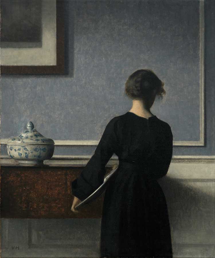 Vilhelm Hammershøi Interior, Young Woman Seen from behind. Oil on canvas. 60.5 x 50.5 cm. Randers Kunstmuseum, Randers. Photo: © Randers Kunstmuseum.