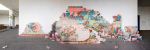 Patrick Martinez, Battle of the City on Fire, 2025. Stucco, cinder blocks, neon, acrylic paint, spray paint and latex house paint on scorched panel. Made in L.A. 2025, installation view, Hammer Museum, Los Angeles, October 5, 2025–March 1, 2026. Photo: Sarah Golonka.