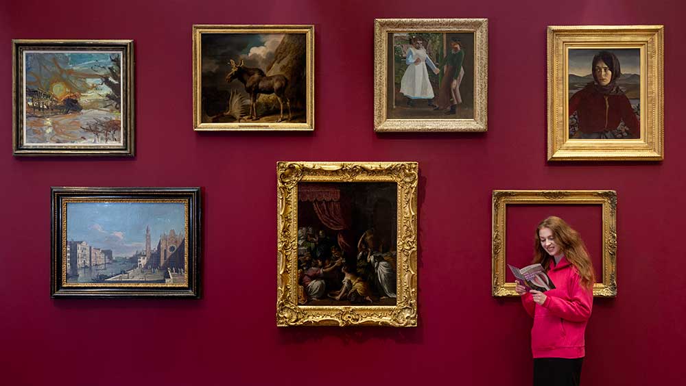 Hunterian Visitor Experience Assistant Esme Rankin in the reframed Hunterian Art Gallery.  Photo courtesy Martin Shields Photography.