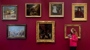 Hunterian Visitor Experience Assistant Esme Rankin in the reframed Hunterian Art Gallery.  Photo courtesy Martin Shields Photography.