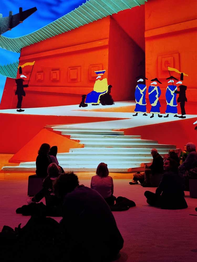 David Hockney, Bigger & Closer (Not Smaller & Further Away). Turandot. Lightroom, King’s Cross, London. Photo: Juliet Rix.