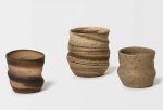 Jennifer Lee. Left: Mashiko 73-19, 2019, 7 x 6.2 x 6 cm, Japanese stoneware and oxides; Middle: Mashiko 30-19, 2019, 5.4 x 5.5 x 5.4 cm, Mashiko stoneware and oxides; Right: Mashiko 15-19, 2019, 5.1 x 5.4 x 5.2 cm, Shigaraki stoneware and oxides. Photo: Jon Stokes.