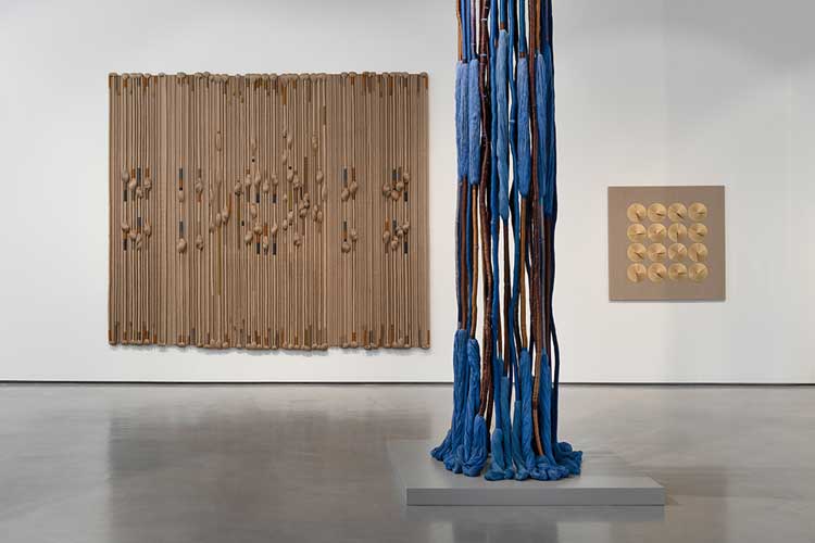 Sheila Hicks: Off Grid. Installation view, The Hepworth Wakefield,
7 April – 25 September 2022. Photo: Tom Bird / Courtesy The Hepworth Wakefield.