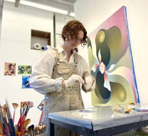 Angela Heisch in her studio. Photo: Will Kitchings.