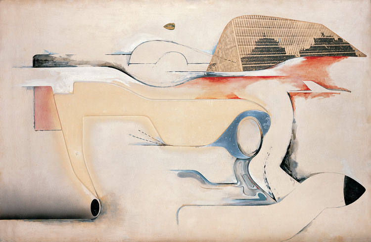 Richard Hamilton, Hers is a Lush Situation, 1958. Oil, cellulose, metal foil and collage on panel, Pallant House Gallery, Chichester (Wilson Gift through Art Fund, 2006) © Richard Hamilton 2020. All rights reserved, DACS.