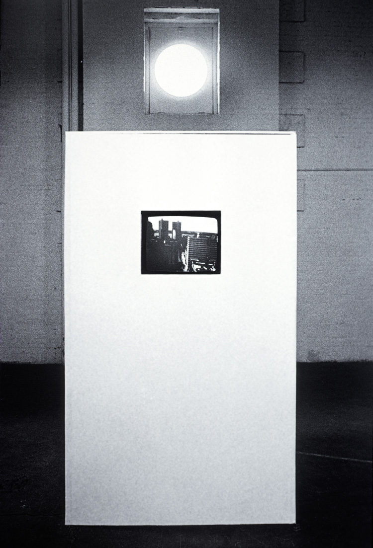 Nancy Holt, Points of View (detail), 1974. Clocktower Gallery, New York. Four-monitor video installation, black-and-white, sound, duration 44 mins. Video unit: 72 x 54 x 54 in (183 x 137 x 137 cm). Photo: Gwenn Thomas. © Holt/Smithson Foundation, Licensed by VAGA at ARS, New York.