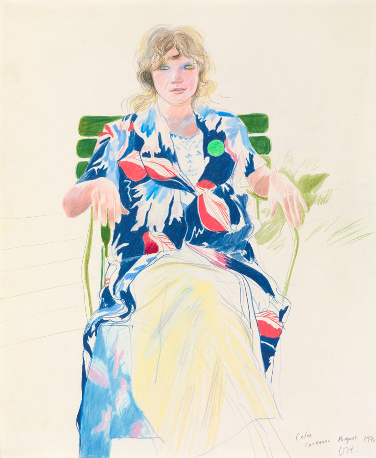 David Hockney. Celia, Carennac, August 1971. Coloured pencil on paper 17 x 14 in. © David Hockney. Photo: Richard Schmidt, Collection The David Hockney Foundation.