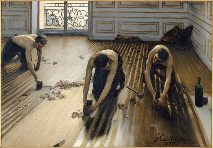 Gustave Caillebotte, The Floor Scrapers, 1875. Oil on canvas, 102 x 147 cm. Paris, musée d’Orsay, don des héritiers de Gustave Caillebotte par l’intermédiaire d’Auguste Renoir, son exécuteur testamentaire, 1894. Photo © RMN-Grand Palais (musée d’Orsay) / Hervé Lewandowski.