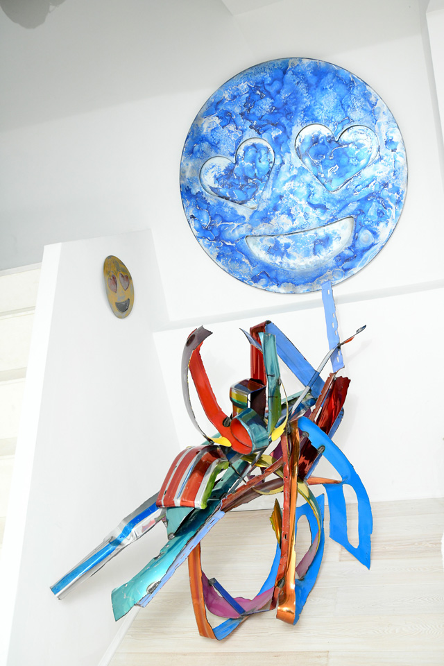 John Chamberlain’s Noogatory with Nick Moss’s Heart Eyes at Leila Heller’s uptown space.