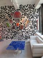 Caligrafitti in 2012 at Leila Heller Gallery in Chelsea featuring works by LA2 and table by Yves Klein.