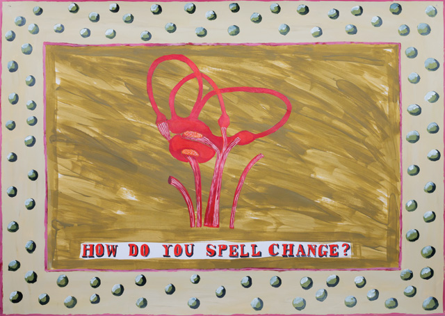 Lubaina Himid, How Do You Spell Change?, 2018. Acrylic on paper, 28 3/8 x 40 1/8 in (72 x 102 cm). Courtesy the artist and Hollybush Gardens. Photo: Gavin Renshaw.