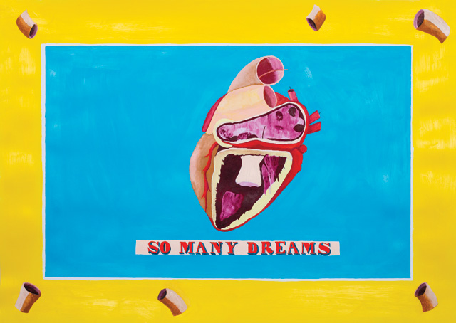 Lubaina Himid, So Many Dreams, 2018. Acrylic on paper, 28 3/8 x 40 1/8 in (72 x 102 cm). Courtesy the artist and Hollybush Gardens. Photo: Gavin Renshaw.