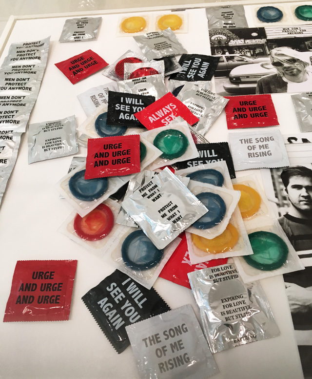 Truisms: badges and wrappers, exhibition view, Jenny Holzer: Thing Indescribable, Museo Guggenheim Bilbao, Spain, 2019. Photo: Veronica Simpson.