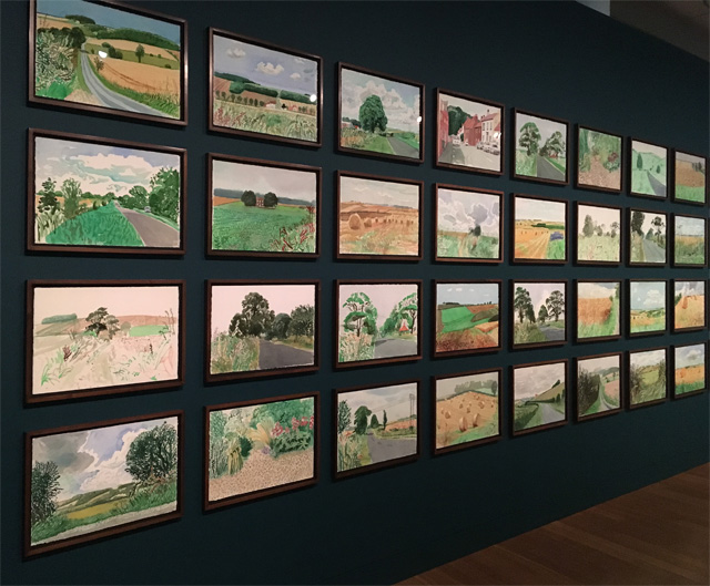 David Hockney, watercolours Midsummer, East Yorkshire, 2004, installation view, Hockney – Van Gogh: The Joy of Nature. Photo: Veronica Simpson.