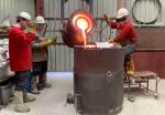 Pouring bronze into moulds at Castle Fine Arts Foundry, Wales. Photo: Martin Kennedy.